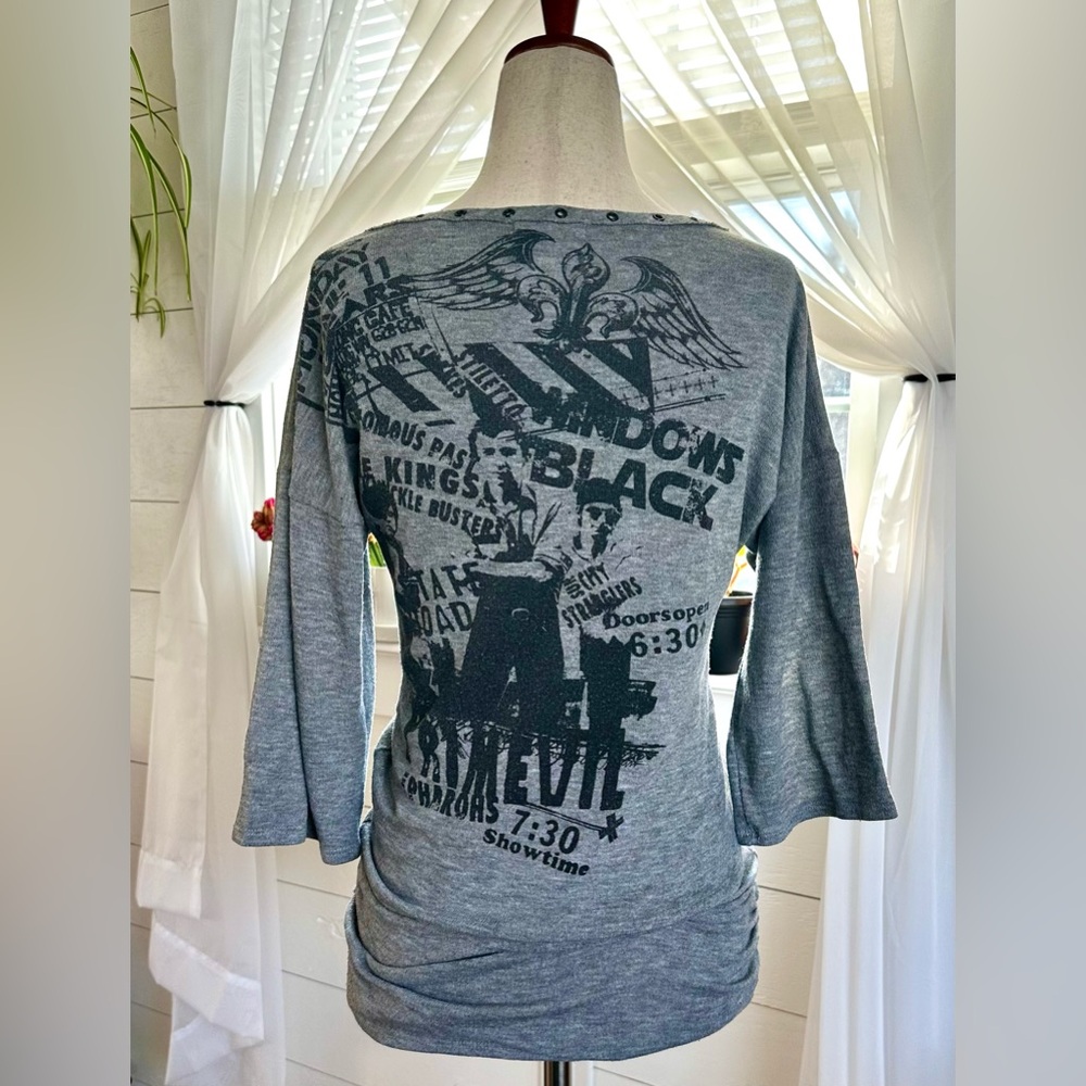Y2K PRIMEVIL (METROPARK) Womans Gray and Black Vintage Grunge/Punk Top 
Size XS - Picture 2 of 11